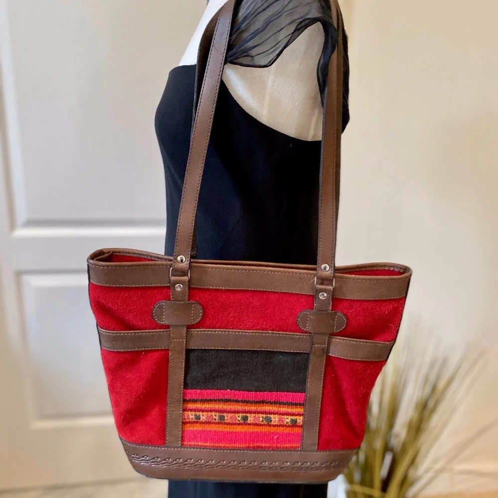 Vintage Bolivian Red Leather & Suede Purse